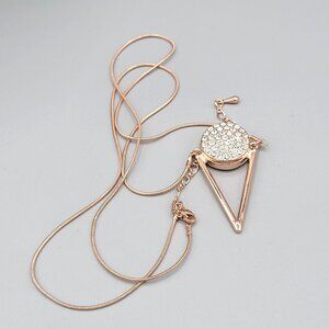 Rose Gold Tone Triangle V Pendant Necklace Sparkling Rhinestone Center